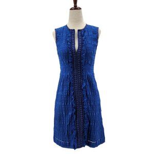 Nanette Lepore Textured Plaid Sleeveless Crochet Blue Mini Dress Womens 0